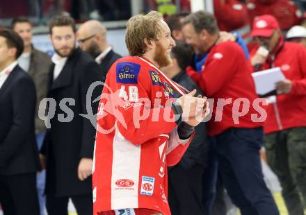 EBEL. Eishockey Bundesliga. KAC gegen	spusu Vienna Capitals. Meisterjubel  Johannes Bischofberger (KAC). Klagenfurt, am 24.4.2019.
Foto: Kuess

---
pressefotos, pressefotografie, kuess, qs, qspictures, sport, bild, bilder, bilddatenbank