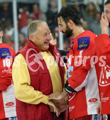 EBEL. Eishockey Bundesliga. KAC gegen	spusu Vienna Capitals. Meisterjubel Wilhelm Schasche, David Joseph Fischer (KAC). Klagenfurt, am 24.4.2019.
Foto: Kuess

---
pressefotos, pressefotografie, kuess, qs, qspictures, sport, bild, bilder, bilddatenbank
