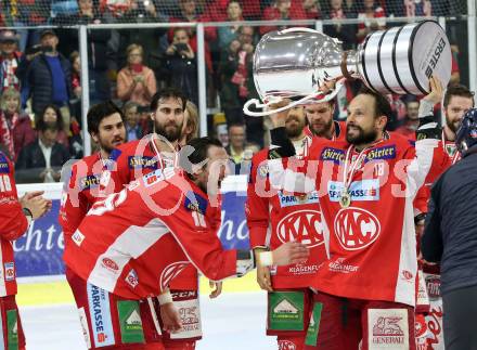 EBEL. Eishockey Bundesliga. KAC gegen	spusu Vienna Capitals. Meisterjubel Patrick Harand, Thomas Koch (KAC). Klagenfurt, am 24.4.2019.
Foto: Kuess

---
pressefotos, pressefotografie, kuess, qs, qspictures, sport, bild, bilder, bilddatenbank