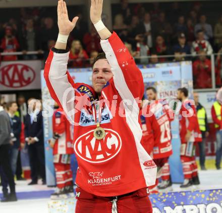 EBEL. Eishockey Bundesliga. KAC gegen	spusu Vienna Capitals. Meisterjubel  Marco Richter (KAC). Klagenfurt, am 24.4.2019.
Foto: Kuess

---
pressefotos, pressefotografie, kuess, qs, qspictures, sport, bild, bilder, bilddatenbank