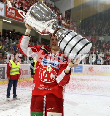 EBEL. Eishockey Bundesliga. KAC gegen	spusu Vienna Capitals. Meisterjubel  Marco Richter (KAC). Klagenfurt, am 24.4.2019.
Foto: Kuess

---
pressefotos, pressefotografie, kuess, qs, qspictures, sport, bild, bilder, bilddatenbank