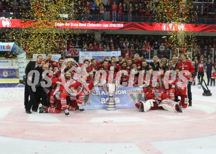 EBEL. Eishockey Bundesliga. KAC gegen	spusu Vienna Capitals. Meisterjubel  (KAC). Klagenfurt, am 24.4.2019.
Foto: Kuess

---
pressefotos, pressefotografie, kuess, qs, qspictures, sport, bild, bilder, bilddatenbank