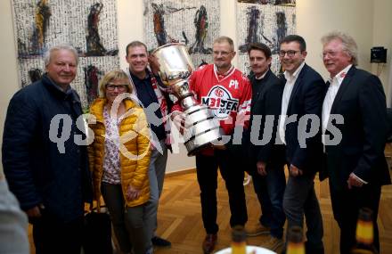 EBEL. Eishockey Bundesliga. Meisterfeier KAC.   Trainer Petri Matikainn, Oliver Pilloni, Dietmar Krenn. Klagenfurt, am 29.4.2019.
Foto: Kuess
---
pressefotos, pressefotografie, kuess, qs, qspictures, sport, bild, bilder, bilddatenbank