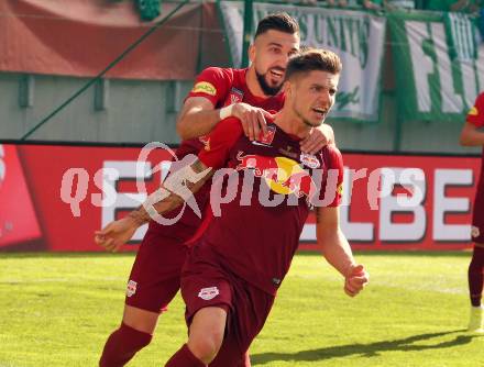 Fussball. UNIQA OEFB Cup. FC Red Bulll Salzburg gegen SK Rapid Wien. Torjubel Patrick Farkas, Munas Dabbur (Salzburg). Klagenfurt, am 1.5.2019.
Foto: Kuess 
---
pressefotos, pressefotografie, kuess, qs, qspictures, sport, bild, bilder, bilddatenbank