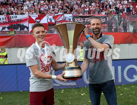 Fussball. UNIQA OEFB Cup. FC Red Bulll Salzburg gegen SK Rapid Wien. Jubel Hannes Wolf, Trainer Marco Rose  (Salzburg). Klagenfurt, Woerthersee Stadion, am 1.5.2019.
Foto: Kuess 
---
pressefotos, pressefotografie, kuess, qs, qspictures, sport, bild, bilder, bilddatenbank