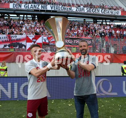 Fussball. UNIQA OEFB Cup. FC Red Bulll Salzburg gegen SK Rapid Wien. Jubel Hannes Wolf, Trainer Marco Rose  (Salzburg). Klagenfurt, Woerthersee Stadion, am 1.5.2019.
Foto: Kuess 
---
pressefotos, pressefotografie, kuess, qs, qspictures, sport, bild, bilder, bilddatenbank
