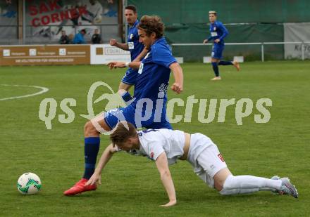 Fussball Kaerntner Liga. SAK gegen ATSV Wolfsberg. Jon Benkovic, (SAK), Moritz Guetz (Wolfsberg). Klagenfurt, am 3.5.2019. 
Foto: Kuess
---
pressefotos, pressefotografie, kuess, qs, qspictures, sport, bild, bilder, bilddatenbank