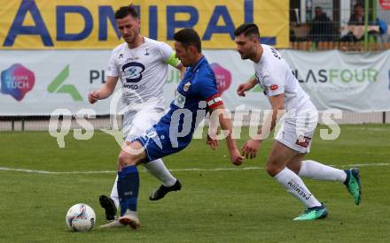 Fussball Kaerntner Liga. SAK gegen ATSV Wolfsberg. Darjan Aleksic, Daniel Camber,  (SAK), Patrick Pfennich  (Wolfsberg). Klagenfurt, am 3.5.2019. 
Foto: Kuess
---
pressefotos, pressefotografie, kuess, qs, qspictures, sport, bild, bilder, bilddatenbank