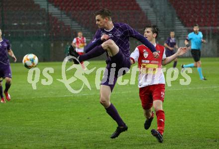 Fussball. 2. Liga. âSK Austria Klagenfurt gegen KSV 1919. Scott Fitzgerald Kennedy,  (Klagenfurt), Thomas Sabitzer (KSV 1919). Klagenfurt, 3.5.2019.
Foto: Kuess
---
pressefotos, pressefotografie, kuess, qs, qspictures, sport, bild, bilder, bilddatenbank