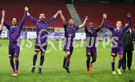 Fussball. 2. Liga. âSK Austria Klagenfurt gegen KSV 1919. Jubel Sandro Zakany, Kosmas Gkezos, Maximiliano Moreira Romero, Ousseini Nji Mfifen Mounpain, Benedikt Pichler	 (Klagenfurt). Klagenfurt, 3.5.2019.
Foto: Kuess
---
pressefotos, pressefotografie, kuess, qs, qspictures, sport, bild, bilder, bilddatenbank