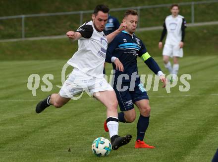 Fussball Unterliga Ost, Ludmannsdorf gegen Sele Zell. Michael Augustin Jakopitsch,  (Ludmannsdorf), Uros Parezanin (Sele). Ludmannsdorf, am 8.5.2019.
Foto: Kuess
---
pressefotos, pressefotografie, kuess, qs, qspictures, sport, bild, bilder, bilddatenbank