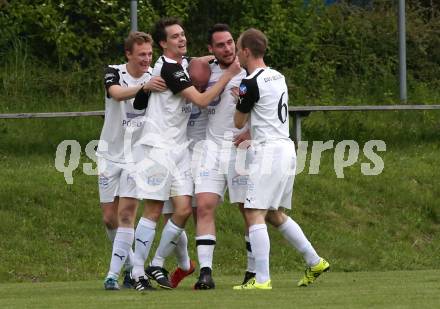 Fussball Unterliga Ost, Ludmannsdorf gegen Sele Zell.  Torjubel Miran Kelih, Gabriel Gregorn, Uros Parezanin, Florian Kelih (Sele). Ludmannsdorf, am 8.5.2019.
Foto: Kuess
---
pressefotos, pressefotografie, kuess, qs, qspictures, sport, bild, bilder, bilddatenbank