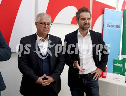 Eishockey. VSV. Pressekonferenz.  Thomas Santler, Andreas Schwab. Villach, 9.5.2019.
Foto: Kuess
---
pressefotos, pressefotografie, kuess, qs, qspictures, sport, bild, bilder, bilddatenbank