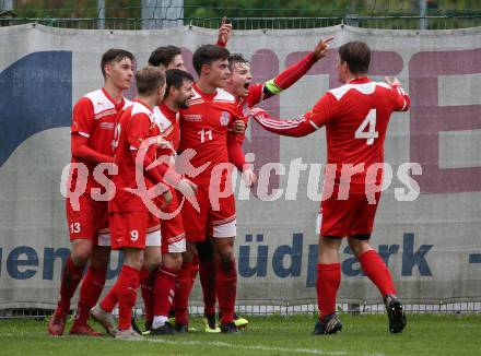 Fussball 2. KLasse C. KAC B 1909 Juniors gegen SC St. Veit. Torjubel Zsolt Vari, Walter Auer (KAC). Klagenfurt, am 5.5.2019.
Foto: Kuess
---
pressefotos, pressefotografie, kuess, qs, qspictures, sport, bild, bilder, bilddatenbank