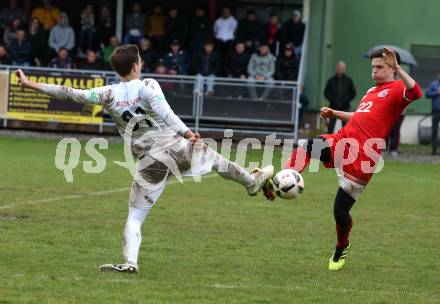 Fussball 2. KLasse C. KAC B 1909 Juniors gegen SC St. Veit. Maximilian Alexander Trachmann,  (KAC), Michael Salbrechter (St. Veit). Klagenfurt, am 5.5.2019.
Foto: Kuess
---
pressefotos, pressefotografie, kuess, qs, qspictures, sport, bild, bilder, bilddatenbank