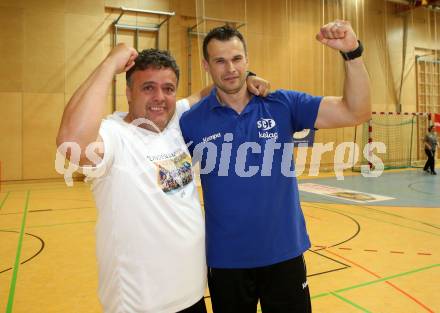 Handball Bundesliga Frauen. Oberes Play Off. SC Kelag Ferlach/Feldkirchen gegen Rxcel Handball Tulln. Jubel Wolfgang Buchbauer, Trainer Miro Barisic  (SCF). Ferlach, am 11.5.2019.
Foto: Kuess
---
pressefotos, pressefotografie, kuess, qs, qspictures, sport, bild, bilder, bilddatenbank