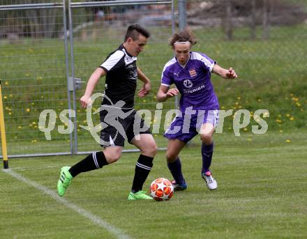 Fussball. 2. Klasse B. Bad Kleinkirchheim gegen Treffen. Daniel Markus Aufegger (Kleinkirchheim),   Leo Werth (Treffen). Kleinkirchheim, 11.5.2019.
Foto: Kuess
---
pressefotos, pressefotografie, kuess, qs, qspictures, sport, bild, bilder, bilddatenbank