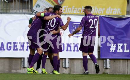 Fussball. 2. Liga. âSK Austria Klagenfurt gegen SV Lafnitz. Torjubel Benedikt Pichler, Carlos Badal Andani, Sandro Zakany, Kosmas Gkezos,  (Klagenfurt). Klagenfurt, 17.5.2019.
Foto: Kuess
---
pressefotos, pressefotografie, kuess, qs, qspictures, sport, bild, bilder, bilddatenbank