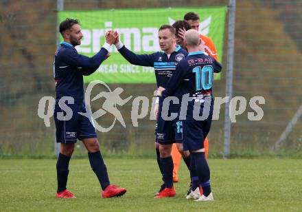 Fussball Unterliga Ost. Ludmannsdorf gegen Eisenkappel.  Torjubel Michael Augustin Jakopitsch, Sead Sabotic, Danijel Josimovic (Ludmannsdorf). Ludmannsdorf, am 19.5.2018.
Foto: Kuess
---
pressefotos, pressefotografie, kuess, qs, qspictures, sport, bild, bilder, bilddatenbank