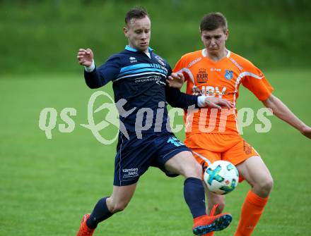 Fussball Unterliga Ost. Ludmannsdorf gegen Eisenkappel. Michael Augustin Jakopitsch,  (Ludmannsdorf),  Igor Orasche (Eisenkappel). Ludmannsdorf, am 19.5.2018.
Foto: Kuess
---
pressefotos, pressefotografie, kuess, qs, qspictures, sport, bild, bilder, bilddatenbank