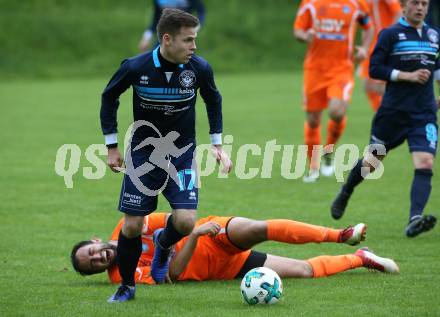 Fussball Unterliga Ost. Ludmannsdorf gegen Eisenkappel.  Marco Spendier,  (Ludmannsdorf), David Writzl  (Eisenkappel). Ludmannsdorf, am 19.5.2018.
Foto: Kuess
---
pressefotos, pressefotografie, kuess, qs, qspictures, sport, bild, bilder, bilddatenbank