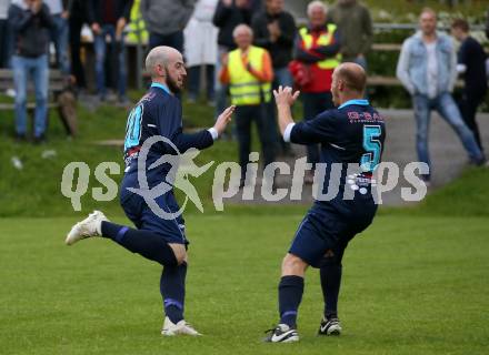 Fussball Unterliga Ost. Ludmannsdorf gegen Eisenkappel.  Torjubel Danijel Josimovic, Darko Babic (Ludmannsdorf). Ludmannsdorf, am 19.5.2018.
Foto: Kuess
---
pressefotos, pressefotografie, kuess, qs, qspictures, sport, bild, bilder, bilddatenbank