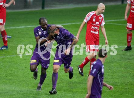 Fussball. 2. Liga. âSK Austria Klagenfurt gegen SK Vorwaerts Steyr.  Torjubel Ousseini Nji Mfifen Mounpain, Kosmas Gkezos (Klagenfurt). Klagenfurt, 29.5.2019.
Foto: Kuess
---
pressefotos, pressefotografie, kuess, qs, qspictures, sport, bild, bilder, bilddatenbank