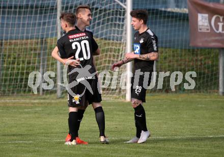 Fussball Kaerntner Liga. Bleiburg gegen St. Jakob im Rosental. Torjubel Mathias Robert Knauder, Raphael Lukas Kulterer, Christopher Anton Lobnig	 (Bleiburg). Bleiburg, am 25.5.2019.
Foto: Kuess
---
pressefotos, pressefotografie, kuess, qs, qspictures, sport, bild, bilder, bilddatenbank