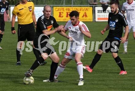 Fussball Kaerntner Liga. Bleiburg gegen St. Jakob im Rosental. Nikola Tolimir, (Bleiburg), Wolfgang Michael Sereinig   (St. Jakob). Bleiburg, am 25.5.2019.
Foto: Kuess
---
pressefotos, pressefotografie, kuess, qs, qspictures, sport, bild, bilder, bilddatenbank