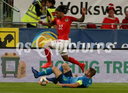Fussball Laenderspiel. Europameisterschaft Qualifikation. Oesterreich gegen Slowenien. Valentino Lazaro,  (Oesterreich), Bojan Jokic (Slowenien). Klagenfurt, am 7.6.2019.
Foto: Kuess
---
pressefotos, pressefotografie, kuess, qs, qspictures, sport, bild, bilder, bilddatenbank