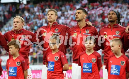 Fussball Laenderspiel. Europameisterschaft Qualifikation. Oesterreich gegen Slowenien. Xaver Schlager, Martin Hinteregger, Aleksandar Dragovic, Valentino Lazaro (Oesterreich). Klagenfurt, am 7.6.2019.
Foto: Kuess
---
pressefotos, pressefotografie, kuess, qs, qspictures, sport, bild, bilder, bilddatenbank