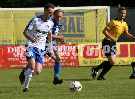Fussball Kaerntner Liga. Treibach gegen Matrei. Kevin Vaschauner,  (Treibach), Christoph Jestl (Matrei). Treibach, am 8.6.2019.
Foto: Kuess
---
pressefotos, pressefotografie, kuess, qs, qspictures, sport, bild, bilder, bilddatenbank
