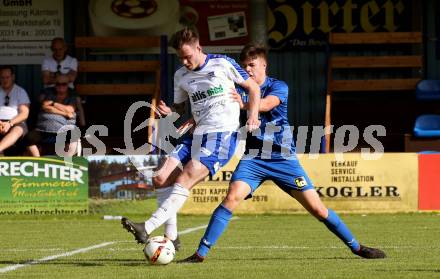 Fussball Kaerntner Liga. Treibach gegen Matrei.  Kevin Vaschauner, (Treibach),  Manuel Hanser (Matrei). Treibach, am 8.6.2019.
Foto: Kuess
---
pressefotos, pressefotografie, kuess, qs, qspictures, sport, bild, bilder, bilddatenbank