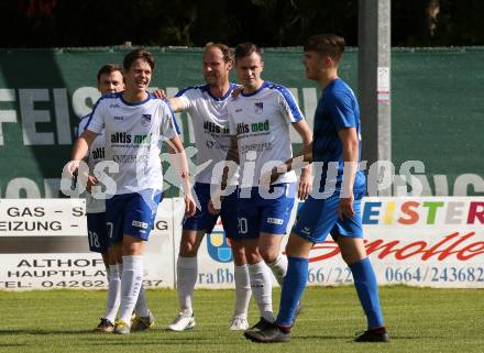 Fussball Kaerntner Liga. Treibach gegen Matrei. Torjubel Fabian Christian Gangl, Arno Paul Kozelsky, Kevin Vaschauner (Treibach). Treibach, am 8.6.2019.
Foto: Kuess
---
pressefotos, pressefotografie, kuess, qs, qspictures, sport, bild, bilder, bilddatenbank