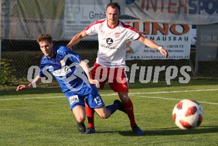 Fussball. Kaerntner Liga. Woelfnitz gegen ATSV Wolfsberg. Dominik Wurmdobler,  (Woelfnitz), Thomas Heine (Wolfsberg). Woelfnitz, 14.6.2019.
Foto: Kuess
---
pressefotos, pressefotografie, kuess, qs, qspictures, sport, bild, bilder, bilddatenbank