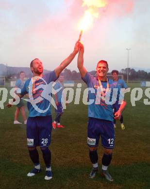 Fussball. Kaerntner Liga. Woelfnitz gegen ATSV Wolfsberg. Jubel Lovro Plimon, Tevz Nabernik  (Wolfsberg). Woelfnitz, 14.6.2019.
Foto: Kuess
---
pressefotos, pressefotografie, kuess, qs, qspictures, sport, bild, bilder, bilddatenbank