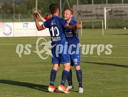 Fussball. Kaerntner Liga. Woelfnitz gegen ATSV Wolfsberg. Torjubel Patrick Pfennich, Hubert Kothmaier  (Wolfsberg). Woelfnitz, 14.6.2019.
Foto: Kuess
---
pressefotos, pressefotografie, kuess, qs, qspictures, sport, bild, bilder, bilddatenbank