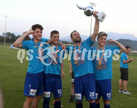 Fussball. Kaerntner Liga. Woelfnitz gegen ATSV Wolfsberg. Meisterjubel, Adin Salihovic, Tevz Nabernik, Lovro Plimon, Christopher Juergen Mikula   (Wolfsberg). Woelfnitz, 14.6.2019.
Foto: Kuess
---
pressefotos, pressefotografie, kuess, qs, qspictures, sport, bild, bilder, bilddatenbank