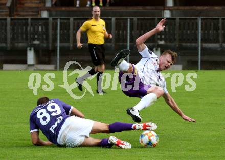 Fussball Testspiel. SK Austria Klagenfurt gegen Lokomotiv Moscow. Florian Freissegger,  (Austria Klagenfurt), Nikita Dorofeev (Moskau). Bad Kleinkirchheim, am 24.6.2019.
Foto: Kuess
---
pressefotos, pressefotografie, kuess, qs, qspictures, sport, bild, bilder, bilddatenbank