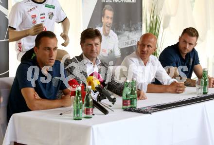 Fussball Bundesliga. Pressekonferenz RZ Pellets WAC.   Michael Liendl, Praesident Dietmar Riegler, Trainer Gerhard Struber, Michael Sollbauer. Wolfsberg, am 18.6.2019.
Foto: Kuess
---
pressefotos, pressefotografie, kuess, qs, qspictures, sport, bild, bilder, bilddatenbank