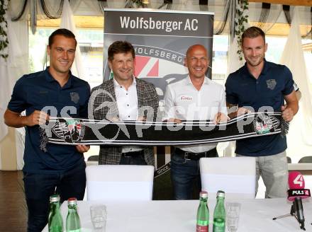 Fussball Bundesliga. Pressekonferenz RZ Pellets WAC.   Michael Liendl, Praesident Dietmar Riegler, Trainer Gerhard Struber, Michael Sollbauer. Wolfsberg, am 18.6.2019.
Foto: Kuess
---
pressefotos, pressefotografie, kuess, qs, qspictures, sport, bild, bilder, bilddatenbank