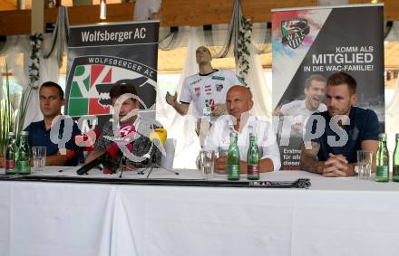 Fussball Bundesliga. Pressekonferenz RZ Pellets WAC.   Michael Liendl, Praesident Dietmar Riegler, Trainer Gerhard Struber, Michael Sollbauer. Wolfsberg, am 18.6.2019.
Foto: Kuess
---
pressefotos, pressefotografie, kuess, qs, qspictures, sport, bild, bilder, bilddatenbank