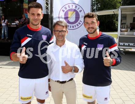 Fussball 2. Liga. Eroeffnungsfeier SK Austria Klagenfurt.   Darijo Pecirep, Ivica Peric, Philipp Huetter. Klagenfurt, am 13.7.2019.
Foto: Kuess
---
pressefotos, pressefotografie, kuess, qs, qspictures, sport, bild, bilder, bilddatenbank