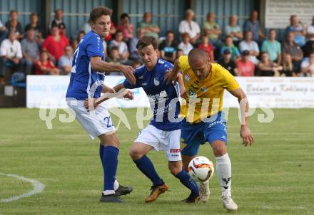 Fussball Uniqa OEFB Cup. Treibach gegen WSG Swarowski Tirol.  Philipp Hoeberl, David Armin Hude, (Treibach),  Lukas Grgic  (Tirol). Treibach, am 19.7.2019.
Foto: Kuess
www.qspictures.net
---
pressefotos, pressefotografie, kuess, qs, qspictures, sport, bild, bilder, bilddatenbank