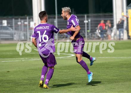 Fussball. 2. Liga. âSK Austria Klagenfurt gegen FC Liefering.  Torjubel Okan Aydin, Oliver Markoutz (Klagenfurt). Klagenfurt, 4.8.2019.
Foto: Kuess
www.qspictures.net
---
pressefotos, pressefotografie, kuess, qs, qspictures, sport, bild, bilder, bilddatenbank