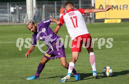 Fussball. 2. Liga. âSK Austria Klagenfurt gegen FC Liefering. Okan Aydin,  (Klagenfurt), Nikola Stosic (Liefering). Klagenfurt, 4.8.2019.
Foto: Kuess
www.qspictures.net
---
pressefotos, pressefotografie, kuess, qs, qspictures, sport, bild, bilder, bilddatenbank