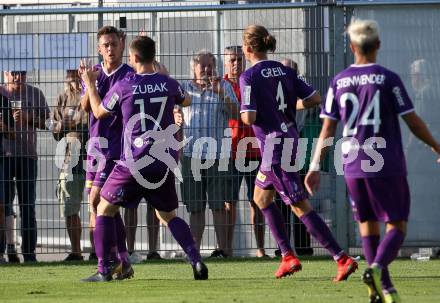 Fussball. 2. Liga. âSK Austria Klagenfurt gegen FC Liefering. Torjubel Oliver Markoutz, Petar Zubak, Patrick Greil (Klagenfurt). Klagenfurt, 4.8.2019.
Foto: Kuess
www.qspictures.net
---
pressefotos, pressefotografie, kuess, qs, qspictures, sport, bild, bilder, bilddatenbank