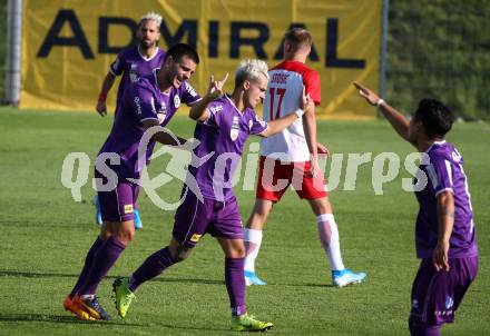 Fussball. 2. Liga. âSK Austria Klagenfurt gegen FC Liefering. Torjubel Daniel Steinwender, Darijo Pecirep (Klagenfurt). Klagenfurt, 4.8.2019.
Foto: Kuess
www.qspictures.net
---
pressefotos, pressefotografie, kuess, qs, qspictures, sport, bild, bilder, bilddatenbank