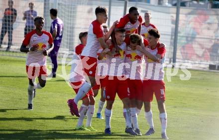 Fussball. 2. Liga. âSK Austria Klagenfurt gegen FC Liefering.  Torjubel (Liefering). Klagenfurt, 4.8.2019.
Foto: Kuess
www.qspictures.net
---
pressefotos, pressefotografie, kuess, qs, qspictures, sport, bild, bilder, bilddatenbank