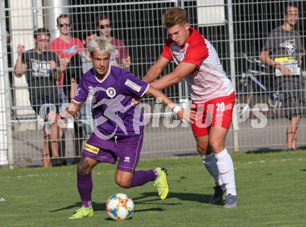 Fussball. 2. Liga. âSK Austria Klagenfurt gegen FC Liefering.  Daniel Steinwender,  (Klagenfurt), Tobias Anselm (Liefering). Klagenfurt, 4.8.2019.
Foto: Kuess
www.qspictures.net
---
pressefotos, pressefotografie, kuess, qs, qspictures, sport, bild, bilder, bilddatenbank